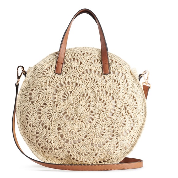 New! Round Boho Straw Crochet Crossbody Large Bag - Picture 1 of 4